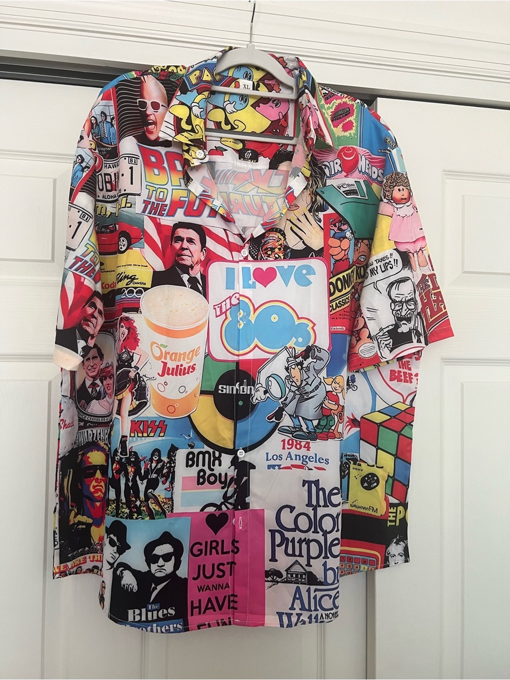 Retro 80s Graphic Collage Button-Up Shirt - Multicolor Size XL